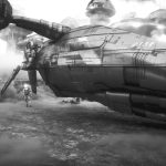 Spaceship at the site of a battle